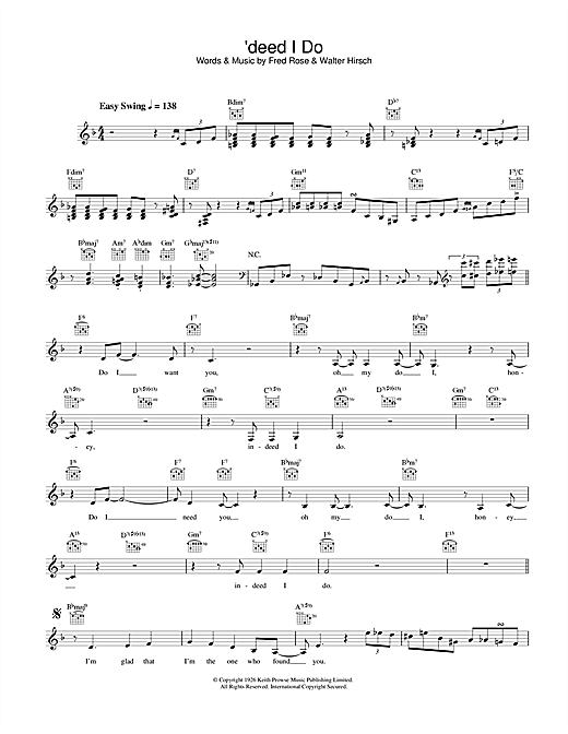 Learn to play Diana Krall 'deed I Do sheet music for Melody Line, Lyrics & Chords in minutes. Diana Krall 'deed I Do sheet music notes and chords. Download Printable PDF.