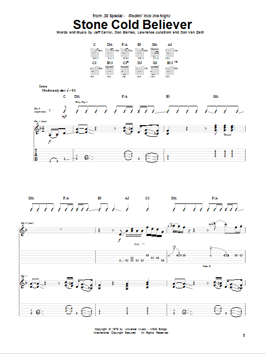 Download 38 Special Stone Cold Believer Sheet Music and learn how to play Guitar Tab PDF digital score in minutes
