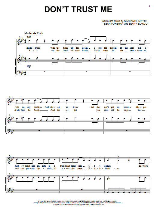 Download 3OH!3 Don't Trust Me Sheet Music and learn how to play Piano, Vocal & Guitar (Right-Hand Melody) PDF digital score in minutes