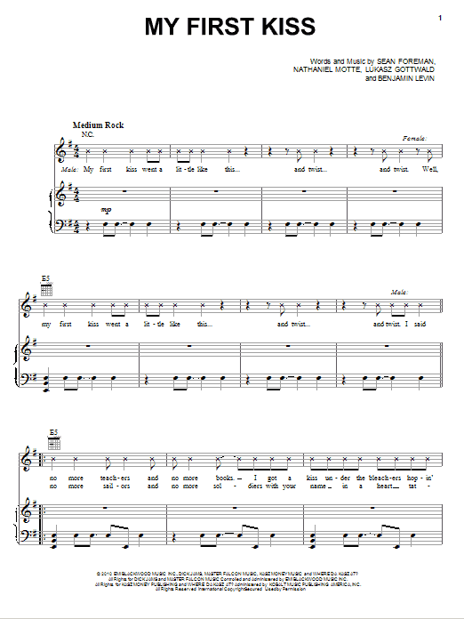 Download 3OH!3 My First Kiss (feat. Ke$ha) Sheet Music and learn how to play Piano, Vocal & Guitar (Right-Hand Melody) PDF digital score in minutes