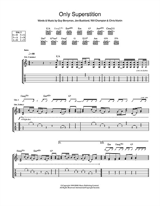 Learn to play Coldplay Only Superstition sheet music for Guitar Tab in minutes. Coldplay Only Superstition sheet music notes and chords. Download Printable PDF.
