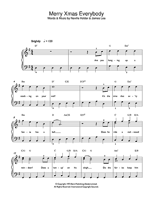 Slade Merry Xmas Everybody Sheet Music Notes Chords Beginner Piano Download Pop 42942 Pdf
