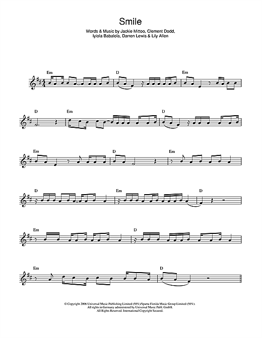 Lily Allen Smile Sheet Music Notes Chords Alto Saxophone Download Pop 44195 Pdf