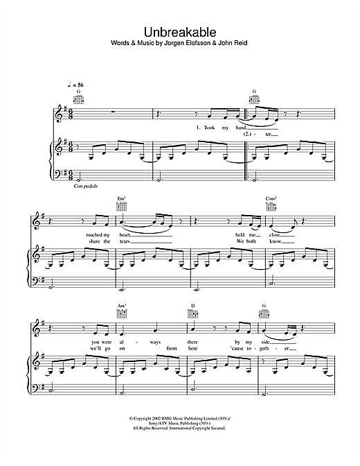 westlife unbreakable sheet music notes chords piano vocal guitar download pop 44307 pdf sheet music notes