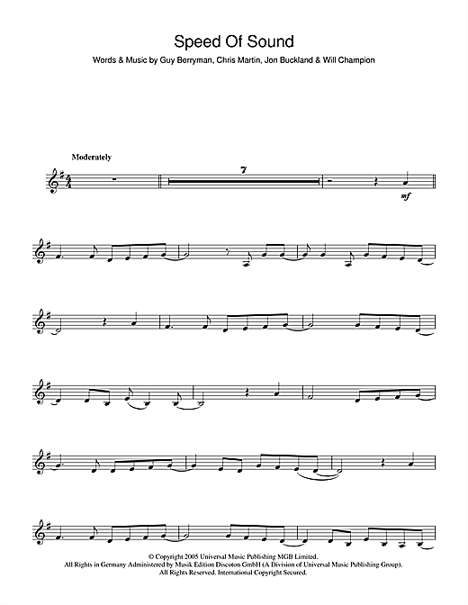 Learn to play Coldplay Speed Of Sound sheet music for Clarinet in minutes. Coldplay Speed Of Sound sheet music notes and chords. Download Printable PDF.