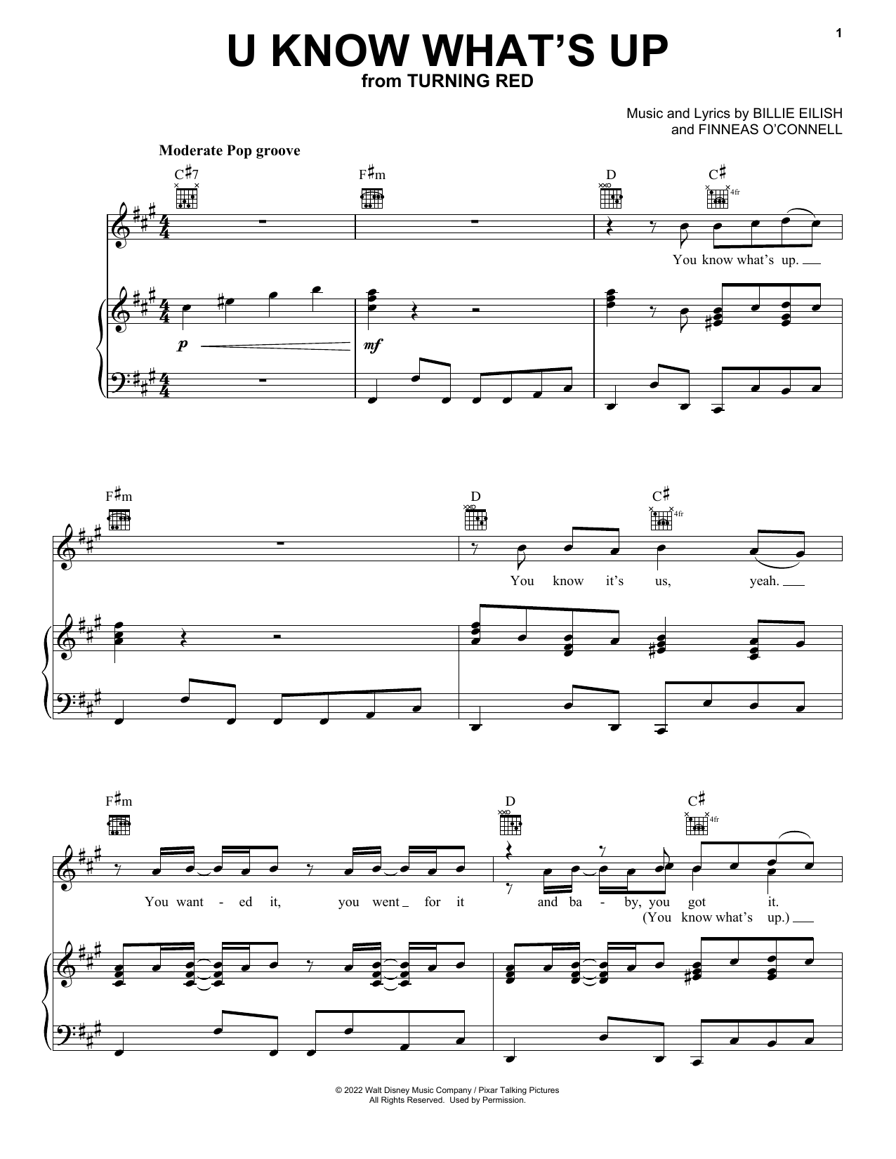 Download 4*TOWN U Know What's Up (from Turning Red) Sheet Music and learn how to play Piano, Vocal & Guitar Chords (Right-Hand Melody) PDF digital score in minutes