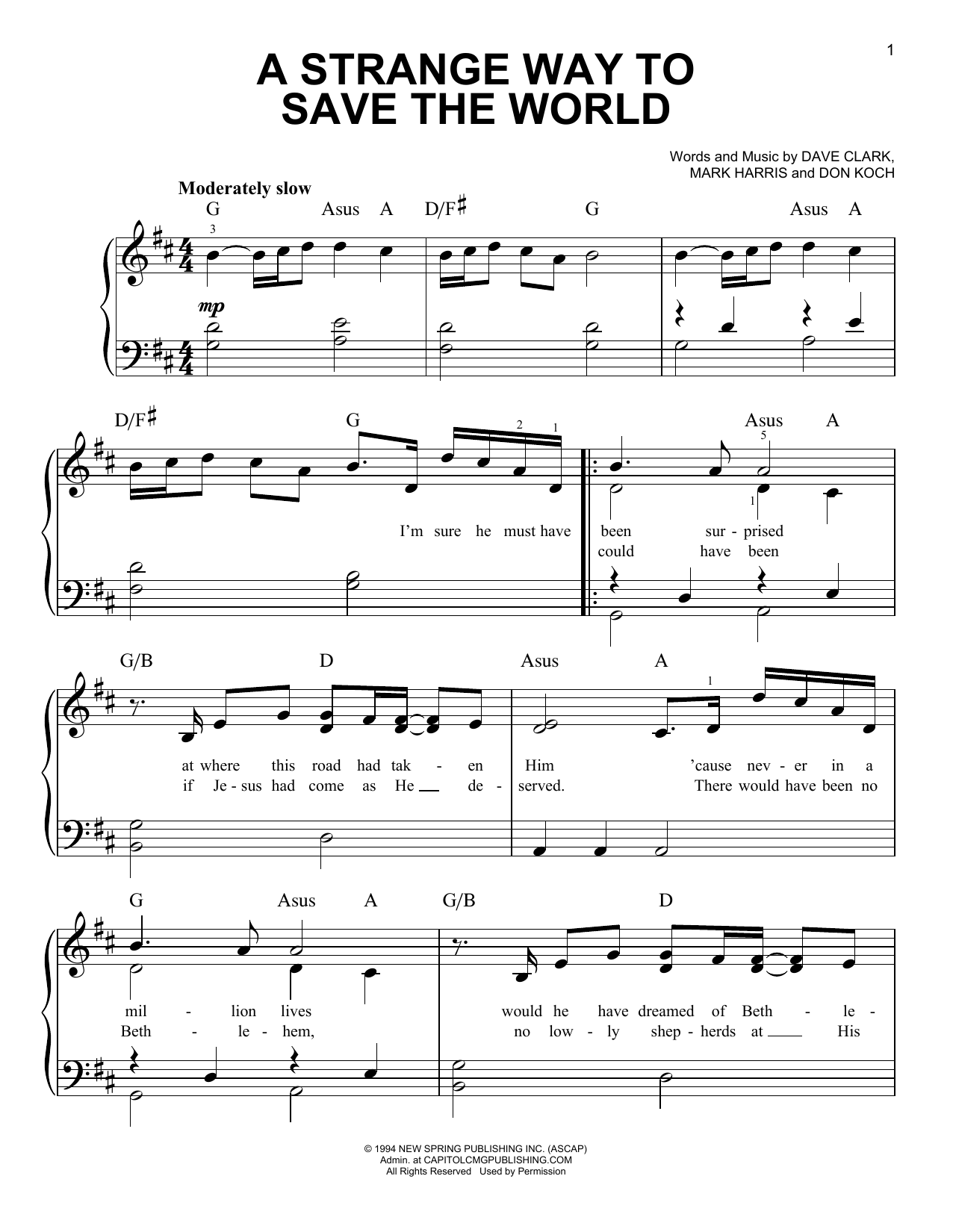 Download 4Him A Strange Way To Save The World Sheet Music and learn how to play Piano, Vocal & Guitar (Right-Hand Melody) PDF digital score in minutes