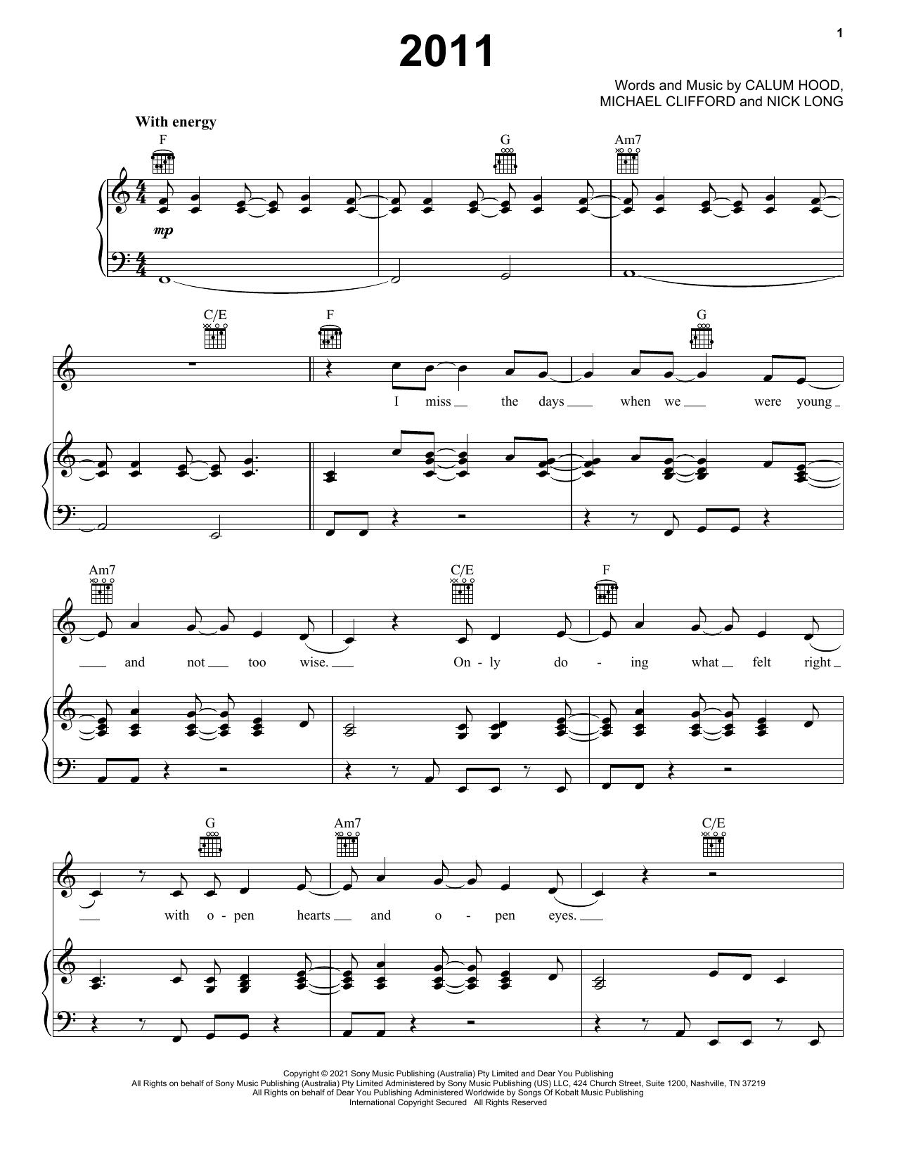 Download 5 Seconds of Summer 2011 Sheet Music and learn how to play Piano, Vocal & Guitar Chords (Right-Hand Melody) PDF digital score in minutes