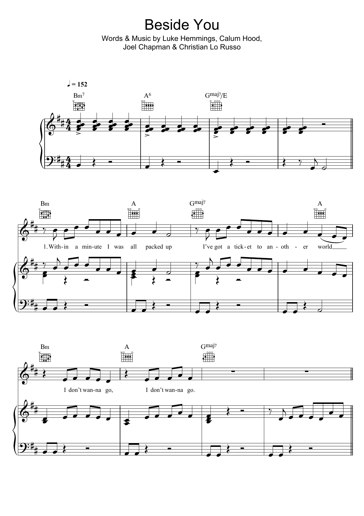 Download 5 Seconds of Summer Beside You Sheet Music and learn how to play Piano, Vocal & Guitar (Right-Hand Melody) PDF digital score in minutes