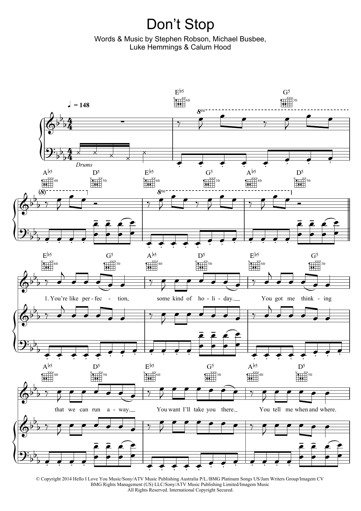 Download 5 Seconds of Summer Don't Stop Sheet Music and learn how to play Beginner Piano PDF digital score in minutes