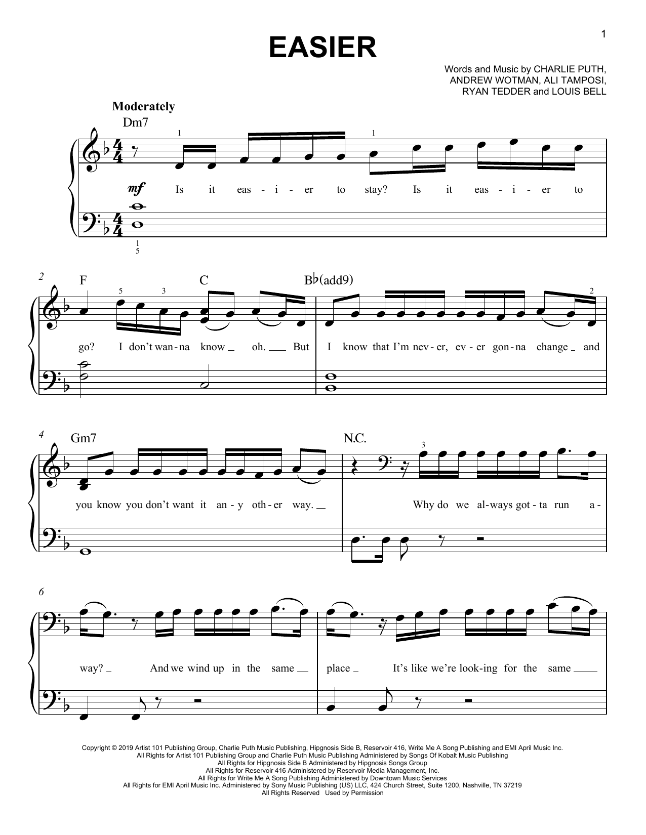 Download 5 Seconds of Summer Easier Sheet Music and learn how to play Easy Piano PDF digital score in minutes