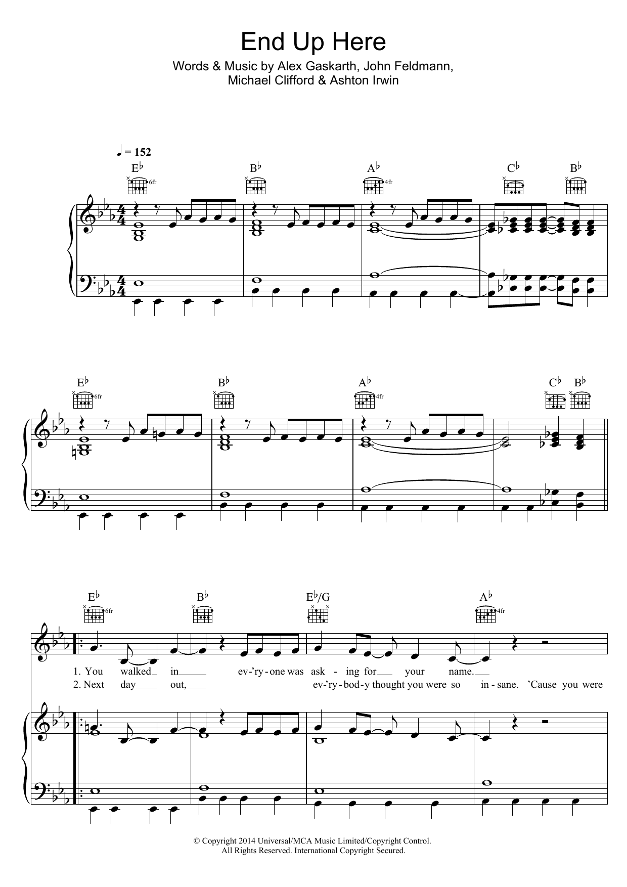 Download 5 Seconds of Summer End Up Here Sheet Music and learn how to play Piano, Vocal & Guitar (Right-Hand Melody) PDF digital score in minutes
