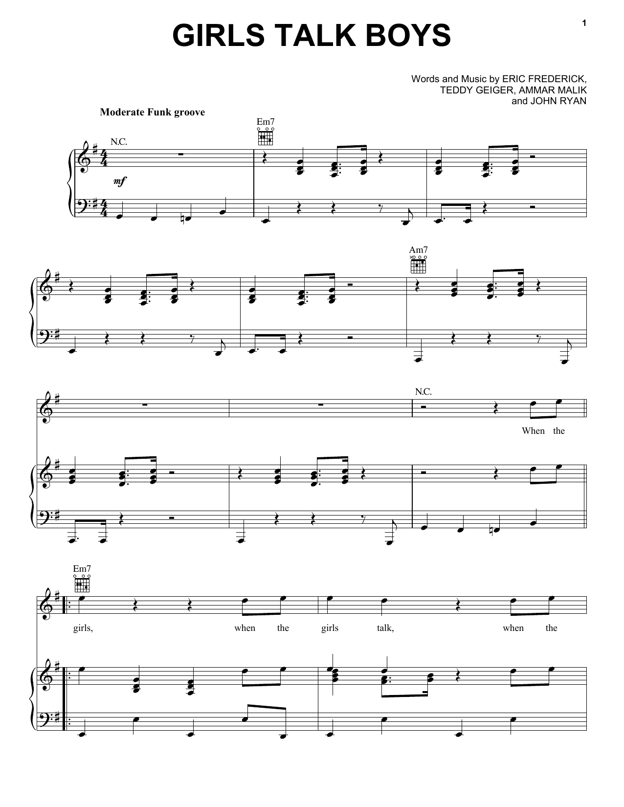 Download 5 Seconds of Summer Girls Talk Boys Sheet Music and learn how to play Piano, Vocal & Guitar (Right-Hand Melody) PDF digital score in minutes