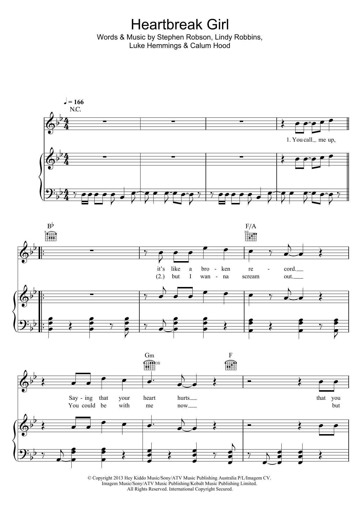 Download 5 Seconds of Summer Heartbreak Girl Sheet Music and learn how to play Piano, Vocal & Guitar (Right-Hand Melody) PDF digital score in minutes