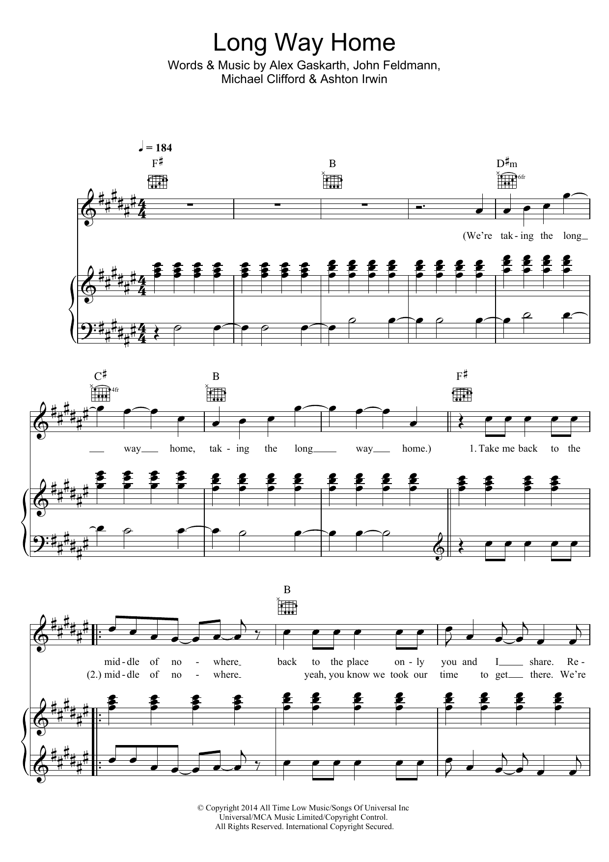 Download 5 Seconds of Summer Long Way Home Sheet Music and learn how to play Piano, Vocal & Guitar (Right-Hand Melody) PDF digital score in minutes