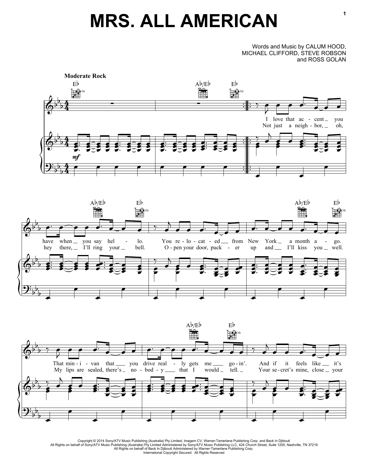 Download 5 Seconds of Summer Mrs. All American Sheet Music and learn how to play Piano, Vocal & Guitar (Right-Hand Melody) PDF digital score in minutes