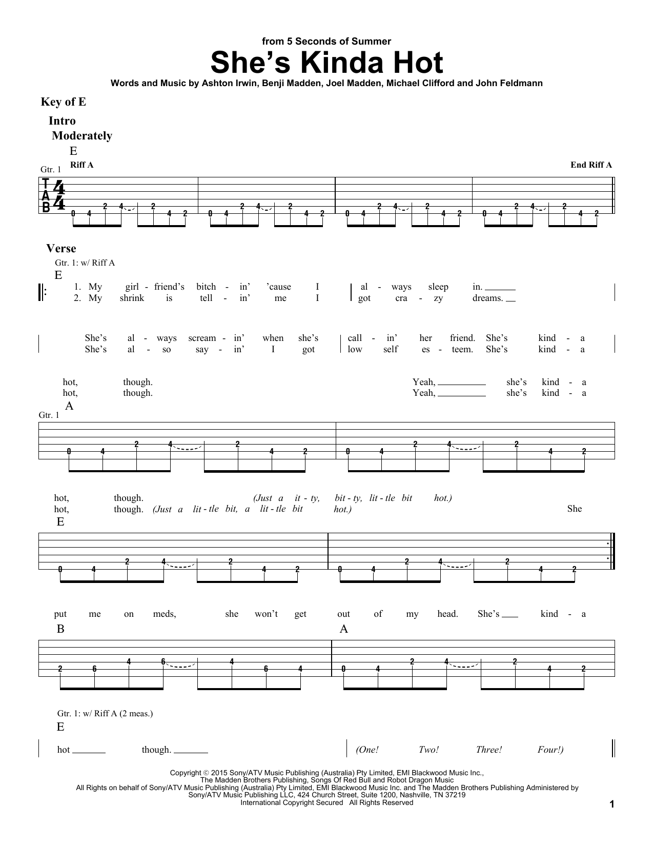 Download 5 Seconds of Summer She's Kinda Hot Sheet Music and learn how to play Guitar Lead Sheet PDF digital score in minutes