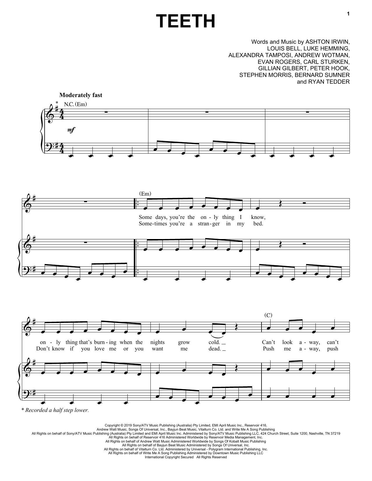 Download 5 Seconds of Summer Teeth Sheet Music and learn how to play Piano, Vocal & Guitar Chords (Right-Hand Melody) PDF digital score in minutes