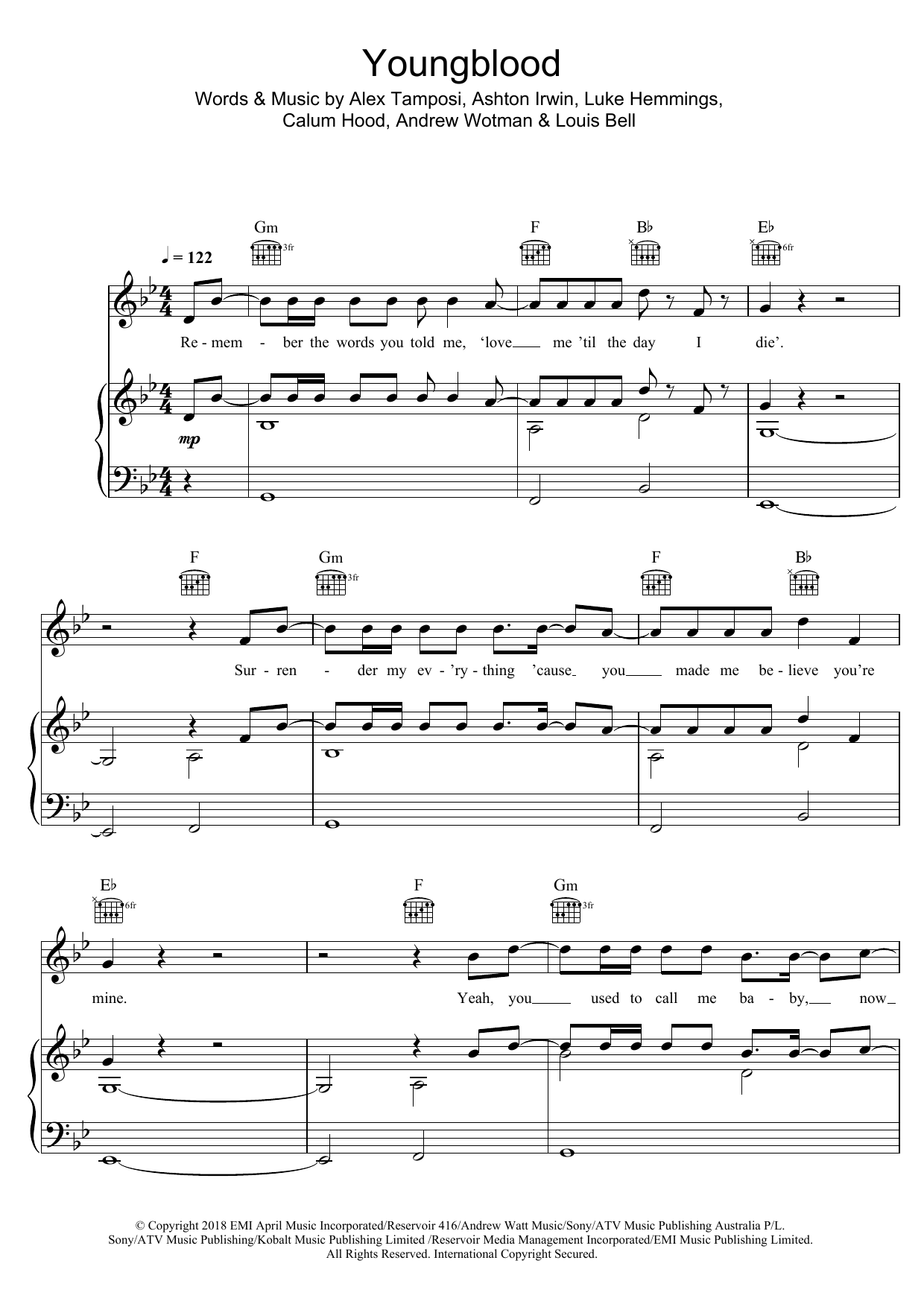 Download 5 Seconds of Summer Youngblood Sheet Music and learn how to play Easy Piano PDF digital score in minutes