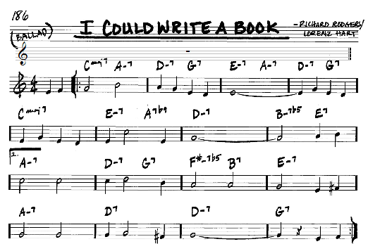 Learn to play Rodgers & Hart I Could Write A Book sheet music for Real Book - Melody & Chords - C Instruments in minutes. Rodgers & Hart I Could Write A Book sheet music notes and chords. Download Printable PDF.