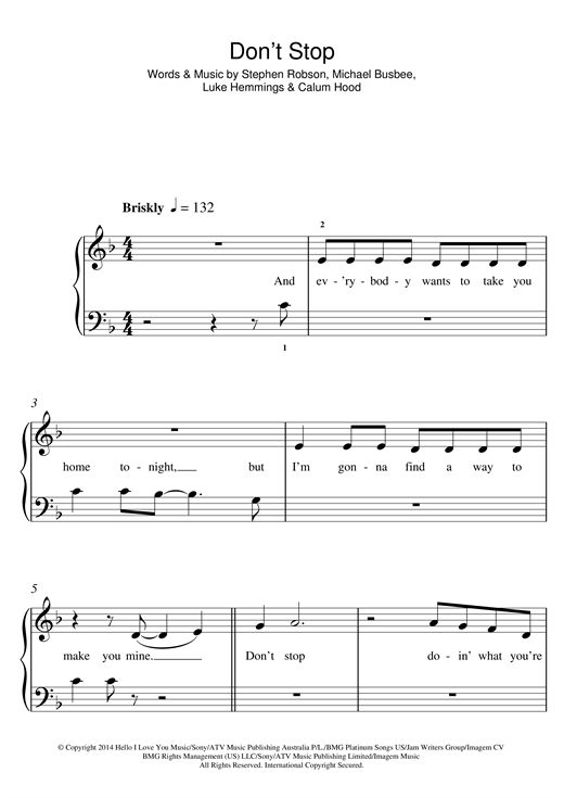 5 Seconds of Summer Don't Stop Sheet Music