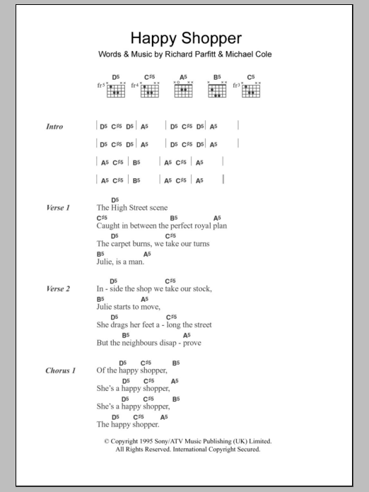 Download 60ft Dolls Happy Shopper Sheet Music and learn how to play Lyrics & Chords PDF digital score in minutes