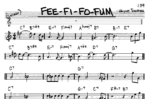 Learn to play Wayne Shorter Fee-Fi-Fo-Fum sheet music for Real Book - Melody & Chords - Eb Instruments in minutes. Wayne Shorter Fee-Fi-Fo-Fum sheet music notes and chords. Download Printable PDF.