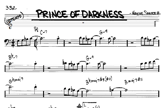 Learn to play Wayne Shorter Prince Of Darkness sheet music for Real Book - Melody & Chords - Bass Clef Instruments in minutes. Wayne Shorter Prince Of Darkness sheet music notes and chords. Download Printable PDF.