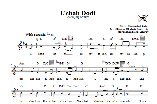 Mordechai "L'chah Dodi (Come, Sheet Notes | Download Printable PDF Score 66570