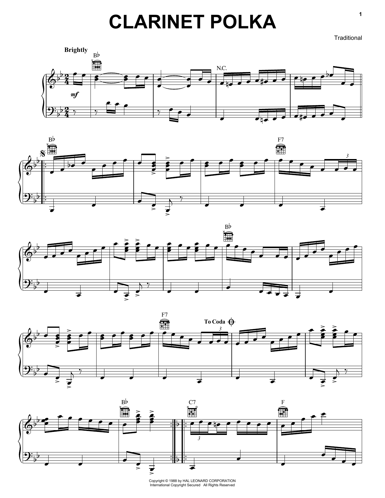 Learn to play Traditional Clarinet Polka sheet music for Piano in minutes. Traditional Clarinet Polka sheet music notes and chords. Download Printable PDF.
