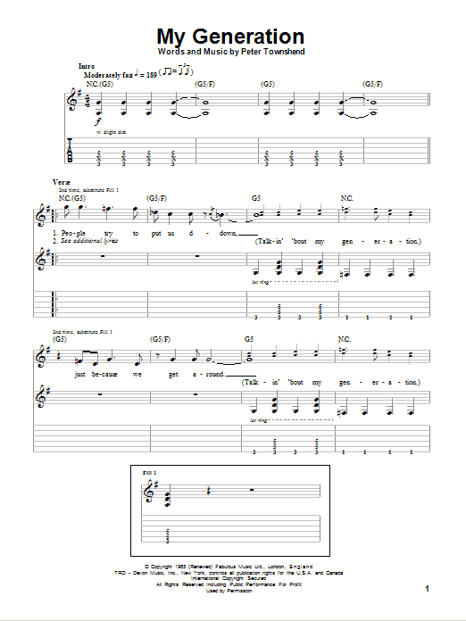 Learn to play The Who My Generation sheet music for Guitar Tab in minutes. The Who My Generation sheet music notes and chords. Download Printable PDF.
