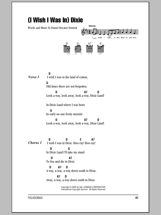 Learn to play Daniel Decatur Emmett (I Wish I Was In) Dixie sheet music for Lyrics & Chords in minutes. Daniel Decatur Emmett (I Wish I Was In) Dixie sheet music notes and chords. Download Printable PDF.