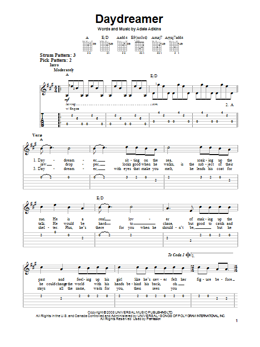 Adele Daydreamer Sheet Music Notes Chords Easy Guitar Tab Download Pop 88837 Pdf