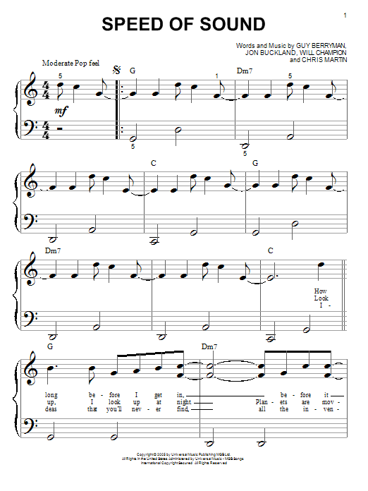 Learn to play Coldplay Speed Of Sound sheet music for Piano (Big Notes) in minutes. Coldplay Speed Of Sound sheet music notes and chords. Download Printable PDF.