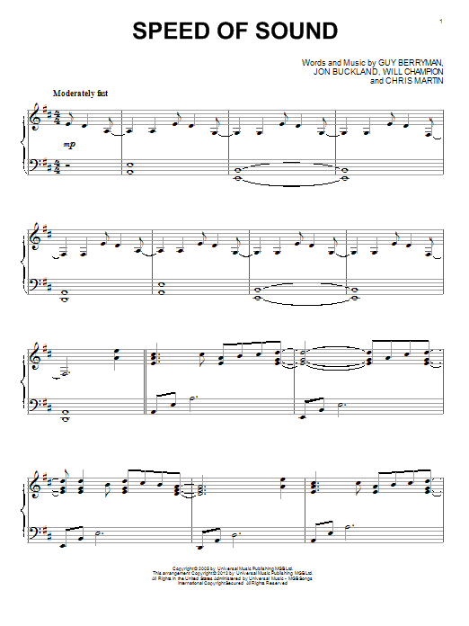 Learn to play Coldplay Speed Of Sound sheet music for Piano in minutes. Coldplay Speed Of Sound sheet music notes and chords. Download Printable PDF.