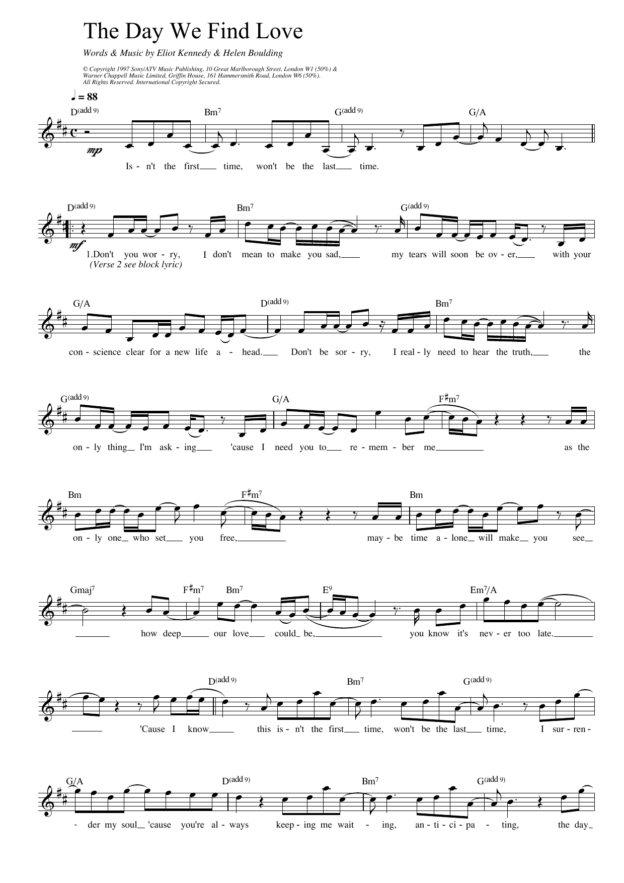 Download 911 The Day We Find Love Sheet Music and learn how to play Lead Sheet / Fake Book PDF digital score in minutes