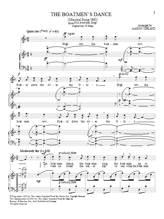 Learn to play Aaron Copland The Boatmen's Dance sheet music for Piano & Vocal in minutes. Aaron Copland The Boatmen's Dance sheet music notes and chords. Download Printable PDF.