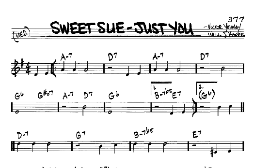 Learn to play Will J. Harris Sweet Sue-Just You sheet music for Real Book - Melody & Chords - C Instruments in minutes. Will J. Harris Sweet Sue-Just You sheet music notes and chords. Download Printable PDF.