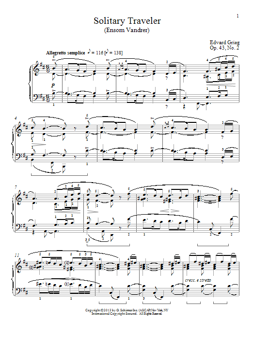 Learn to play William Westney Solitary Traveler (Ensom Vandrer), Op. 43, No. 2 sheet music for Piano in minutes. William Westney Solitary Traveler (Ensom Vandrer), Op. 43, No. 2 sheet music notes and chords. Download Printable PDF.