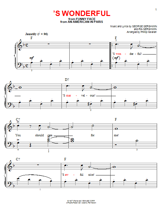 Learn to play Phillip Keveren 'S Wonderful sheet music for Easy Piano in minutes. Phillip Keveren 'S Wonderful sheet music notes and chords. Download Printable PDF.