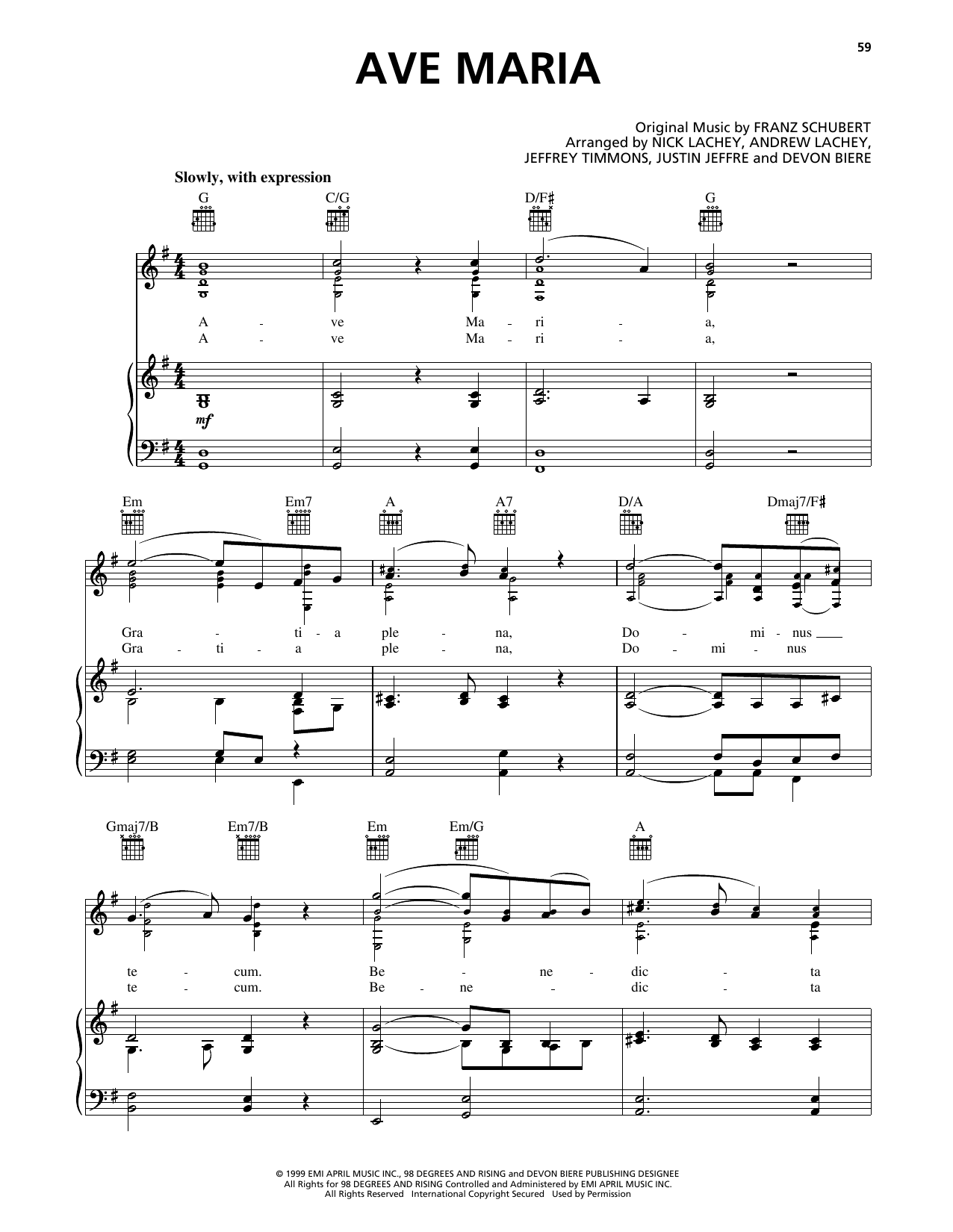 Download 98º Ave Maria Sheet Music and learn how to play Piano, Vocal & Guitar Chords (Right-Hand Melody) PDF digital score in minutes
