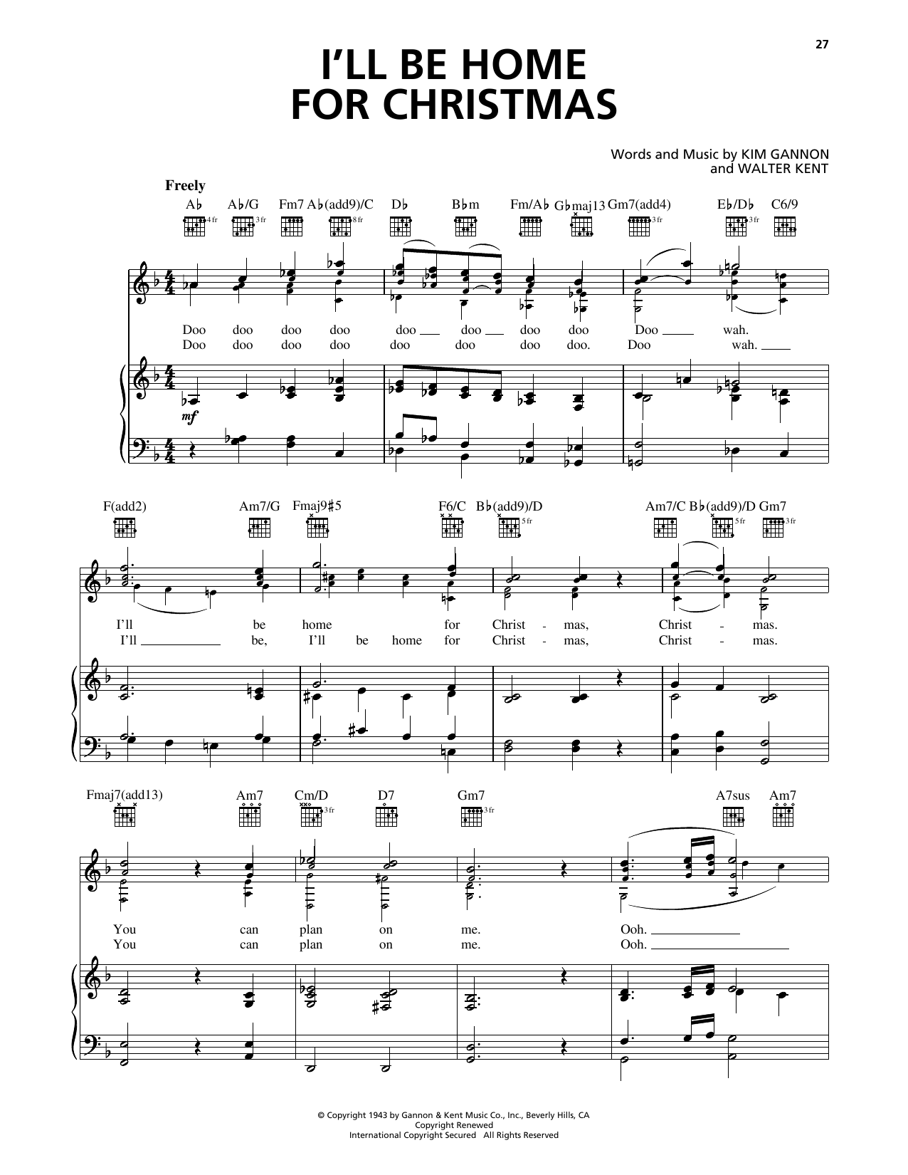Download 98º I'll Be Home For Christmas Sheet Music and learn how to play Piano, Vocal & Guitar Chords (Right-Hand Melody) PDF digital score in minutes