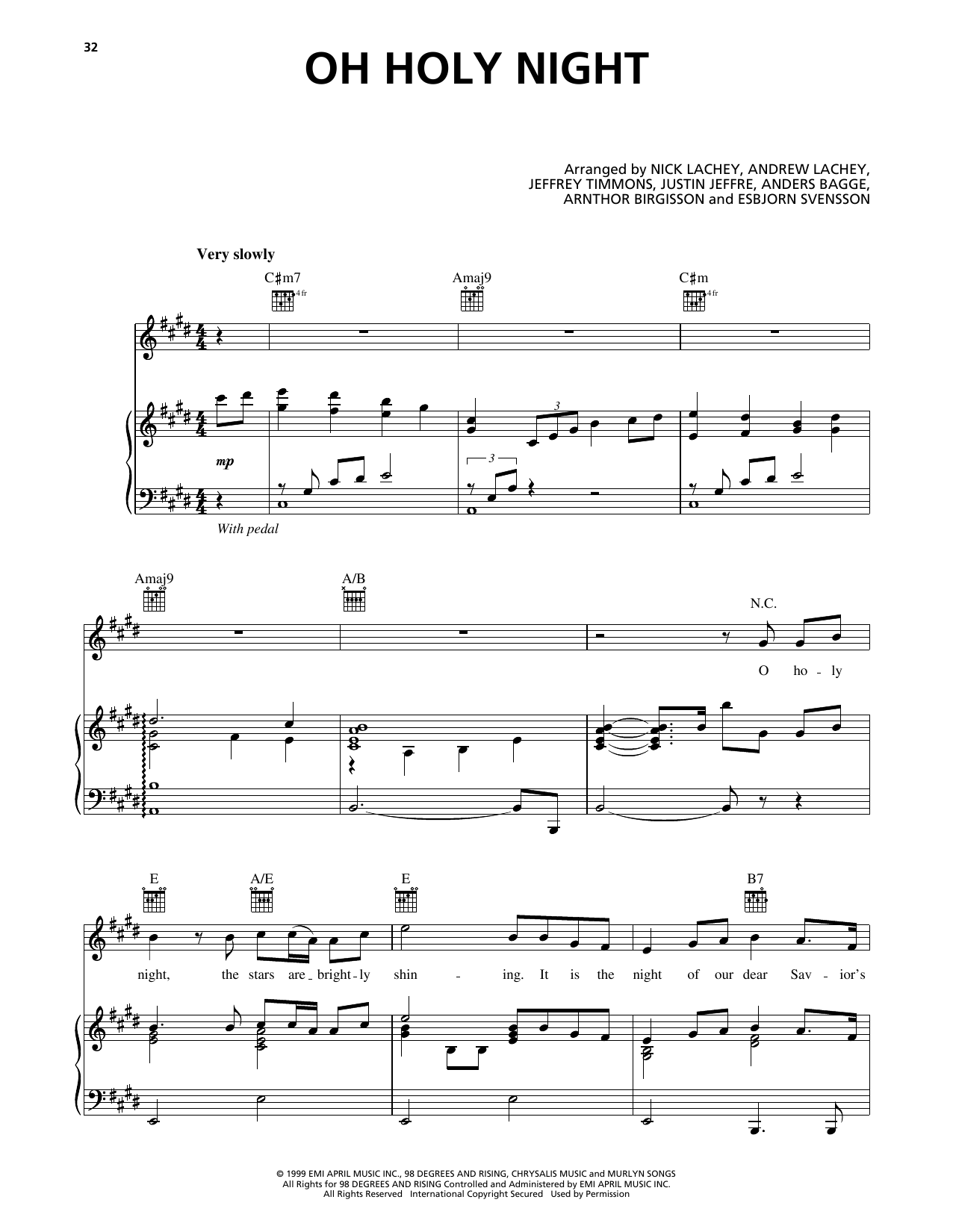Download 98º Oh Holy Night Sheet Music and learn how to play Piano, Vocal & Guitar Chords (Right-Hand Melody) PDF digital score in minutes