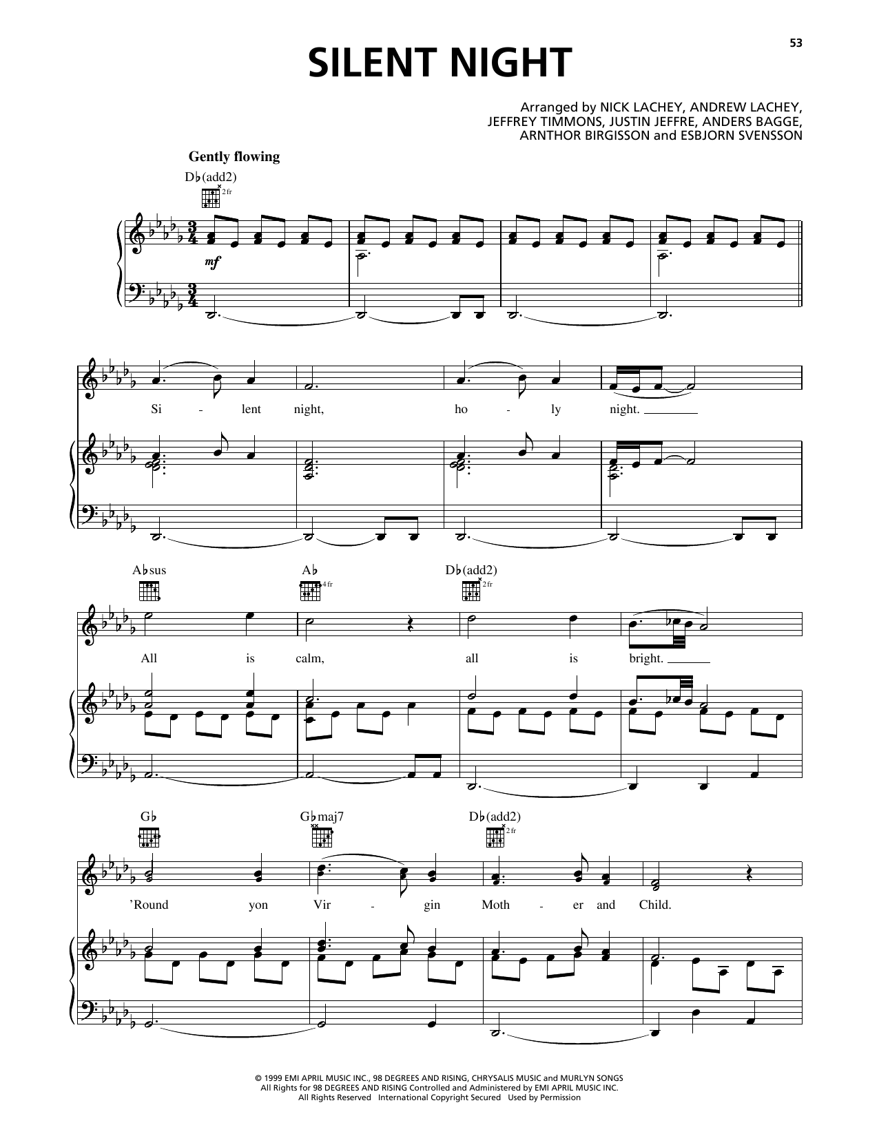 Download 98º Silent Night Sheet Music and learn how to play Piano, Vocal & Guitar Chords (Right-Hand Melody) PDF digital score in minutes