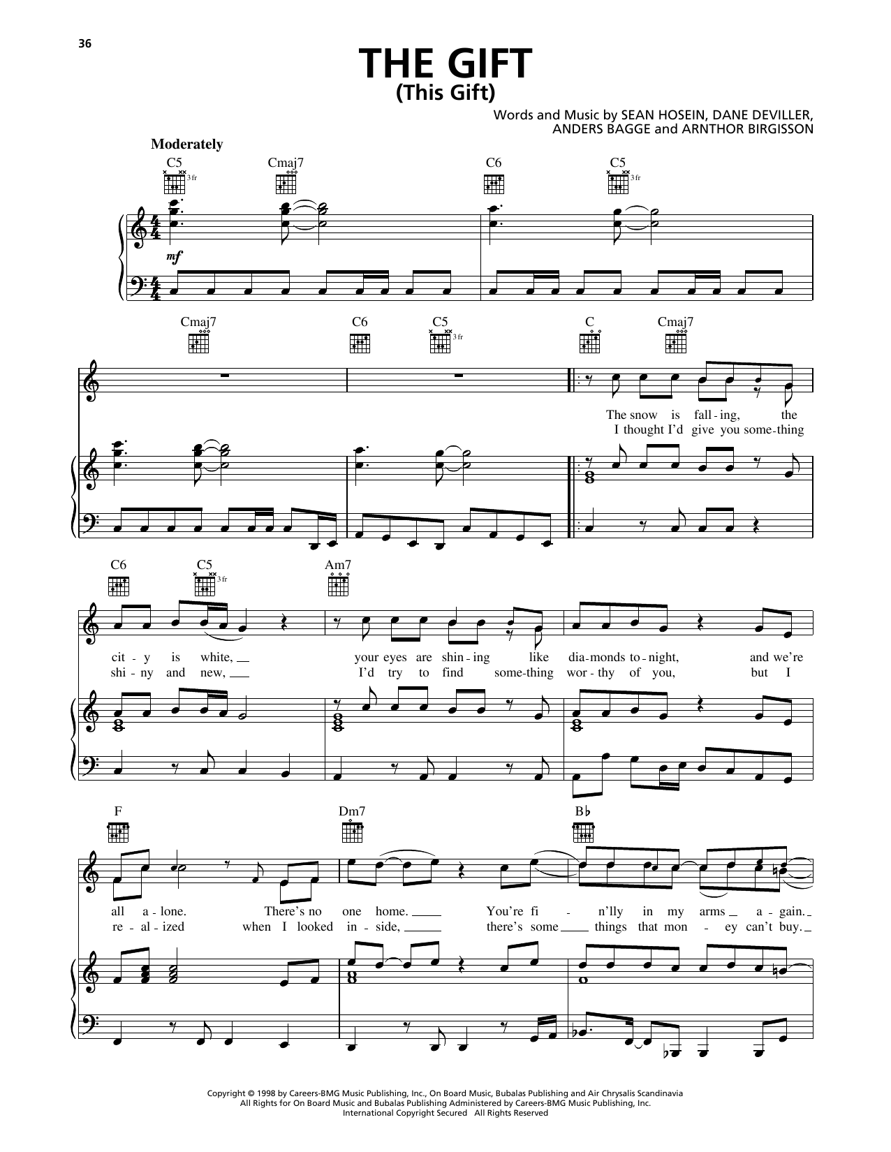 Download 98º The Gift (This Gift) Sheet Music and learn how to play Piano, Vocal & Guitar Chords (Right-Hand Melody) PDF digital score in minutes