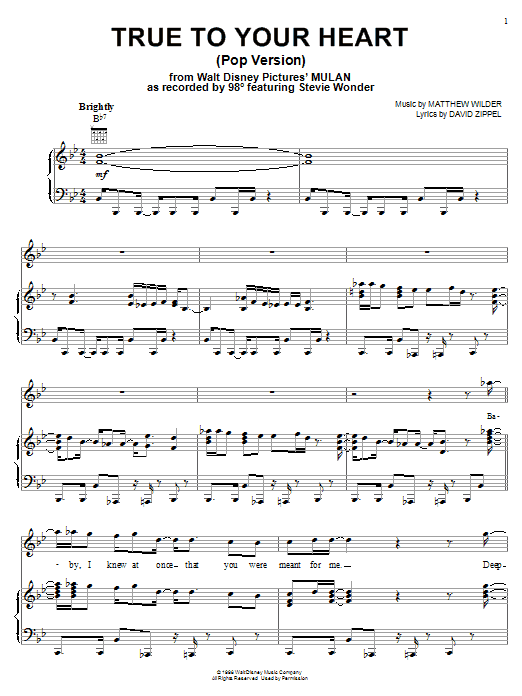 Download 98 Degrees True To Your Heart (Pop Version) (feat. Stevie Wonder) Sheet Music and learn how to play Piano, Vocal & Guitar (Right-Hand Melody) PDF digital score in minutes