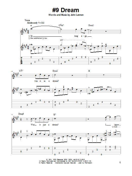 Learn to play John Lennon #9 Dream sheet music for Guitar Tab in minutes. John Lennon #9 Dream sheet music notes and chords. Download Printable PDF.