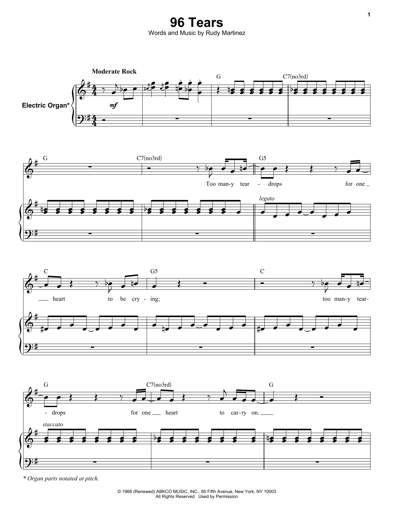 Download ? and the Mysterians 96 Tears Sheet Music and learn how to play Keyboard Transcription PDF digital score in minutes