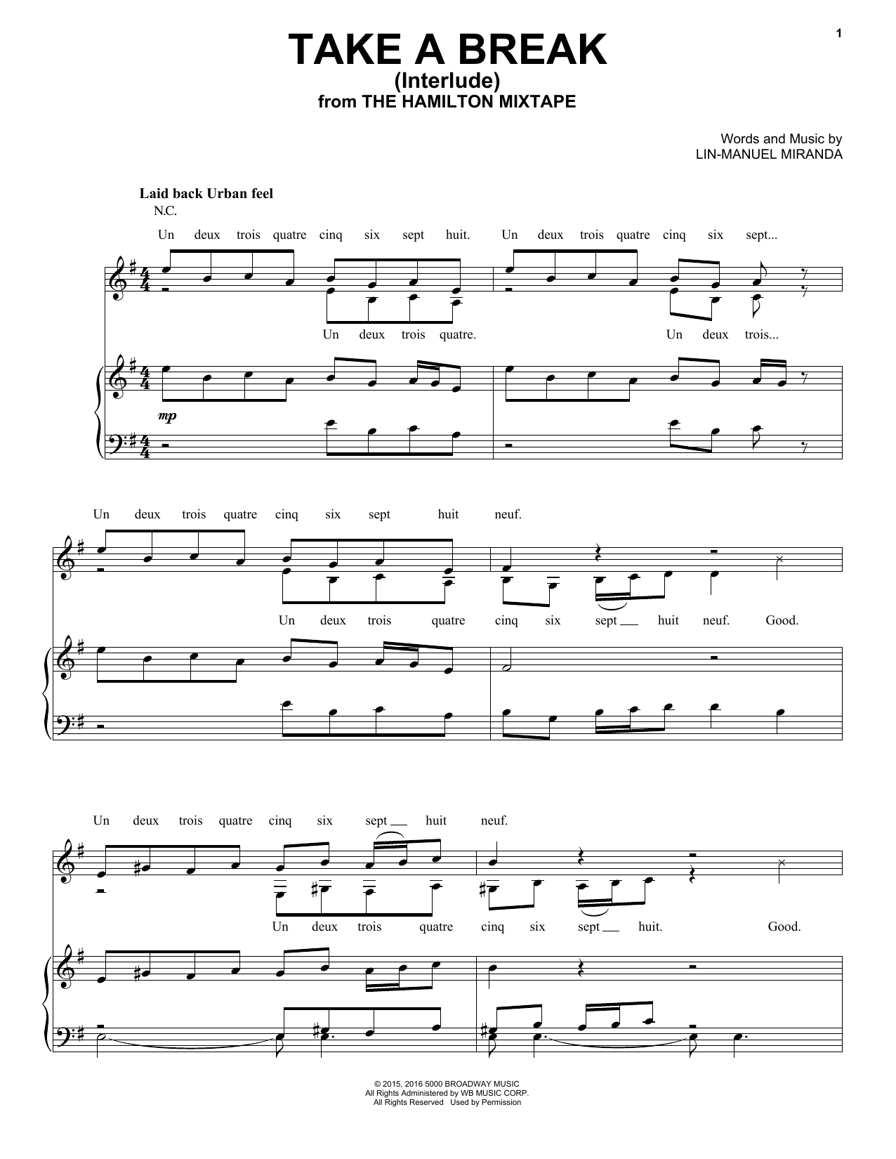 Download Lin-Manuel Miranda Take A Break (Interlude) Sheet Music and learn how to play Piano, Vocal & Guitar (Right-Hand Melody) PDF digital score in minutes