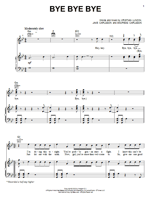 Download 'N Sync Bye Bye Bye Sheet Music and learn how to play Easy Guitar Tab PDF digital score in minutes
